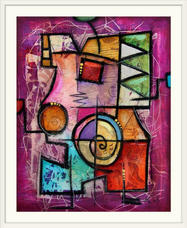 Violeto " Violeto II " by Eric Waugh, 38" H x 32" W x 1" D, White Framed