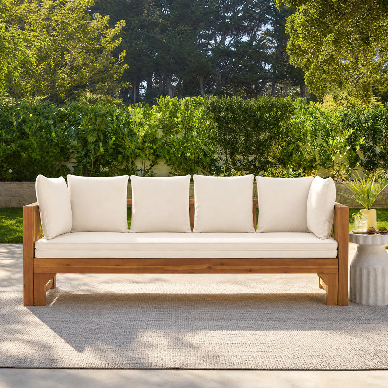 Canapé de patio avec coussins Kamita, Teck / beige, Teck