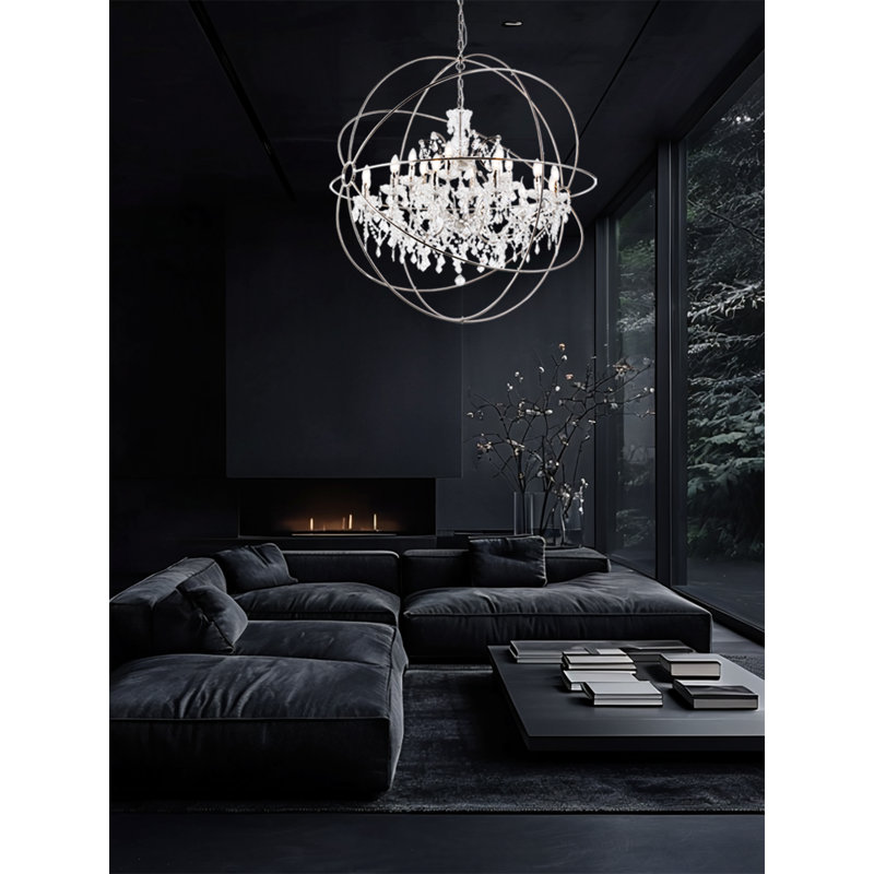 18-Light Orb Globe Chrome Chandelier With Crystal Accents