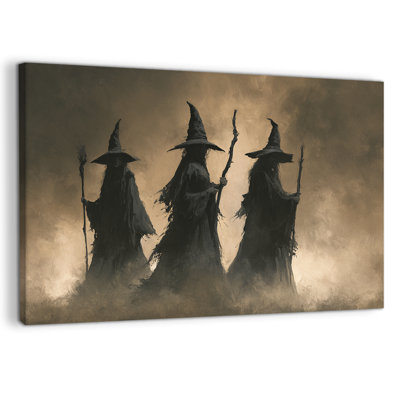 Art mural d'automne d'Halloween, décoration murale d'Halloween, toile d'Halloween avec des sorcières, décoration murale gothique de sorcière effrayante pour le salon ou le vestibule 28 po x 40 po