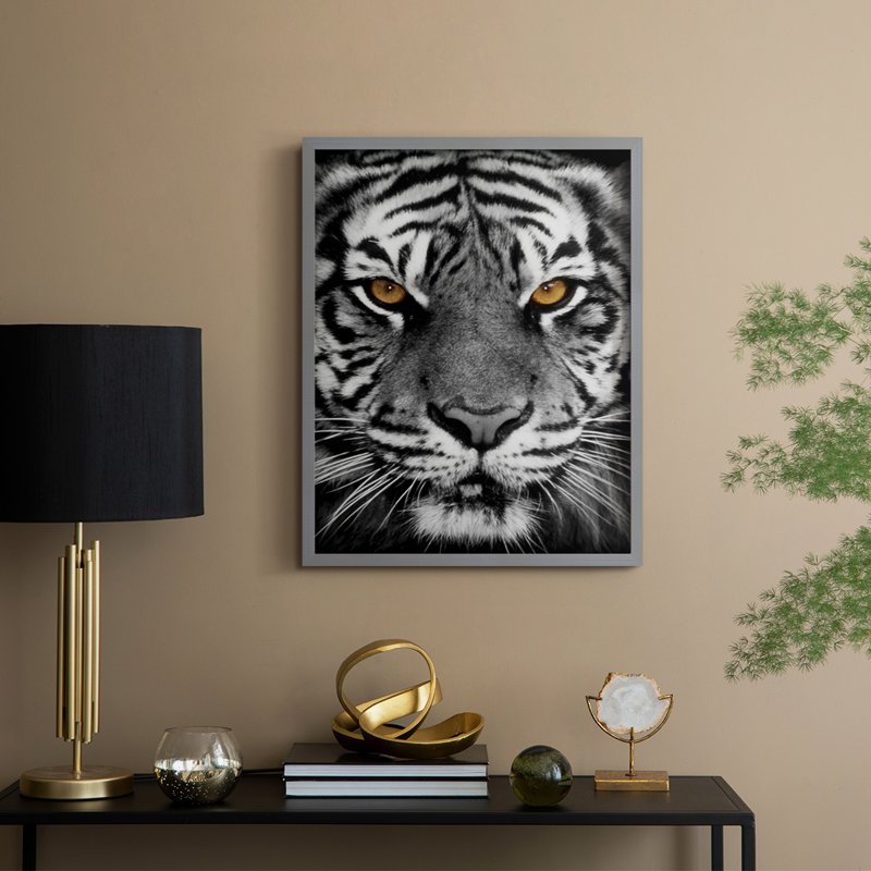 Golden Eyes Framed Print - Solid Wood, Gray, 21" H x 17" W