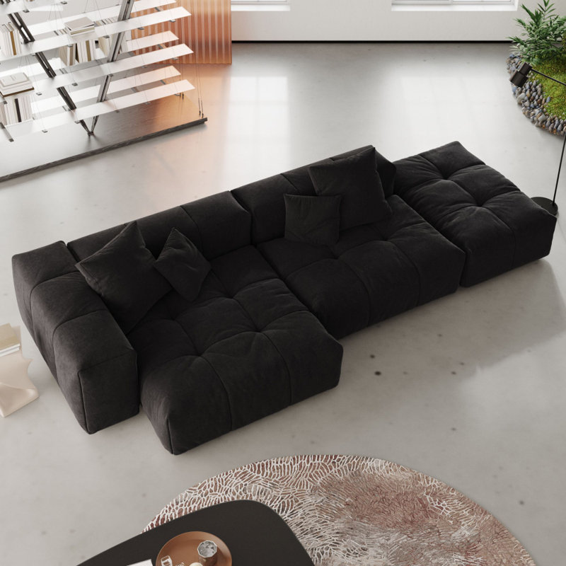 Canapé modulaire 3 places Pixel avec disposition personnalisable et savoir-faire de qualité, Tissu noir