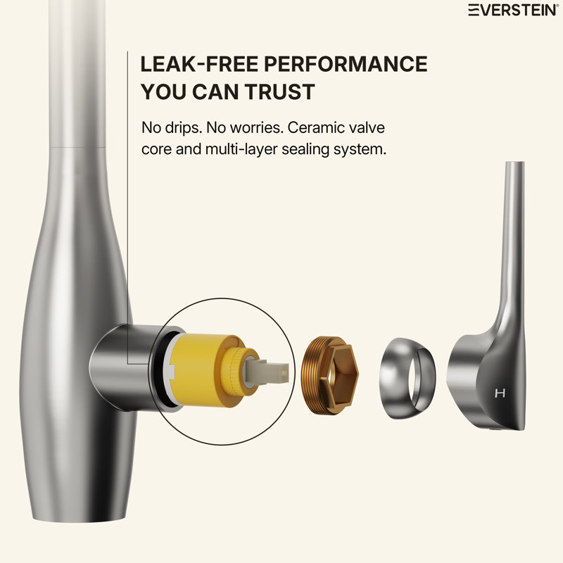  Dual-Function Single-Handle Pull-Down Kitchen Faucet with 360° Swivel Spout, Stainless Steel