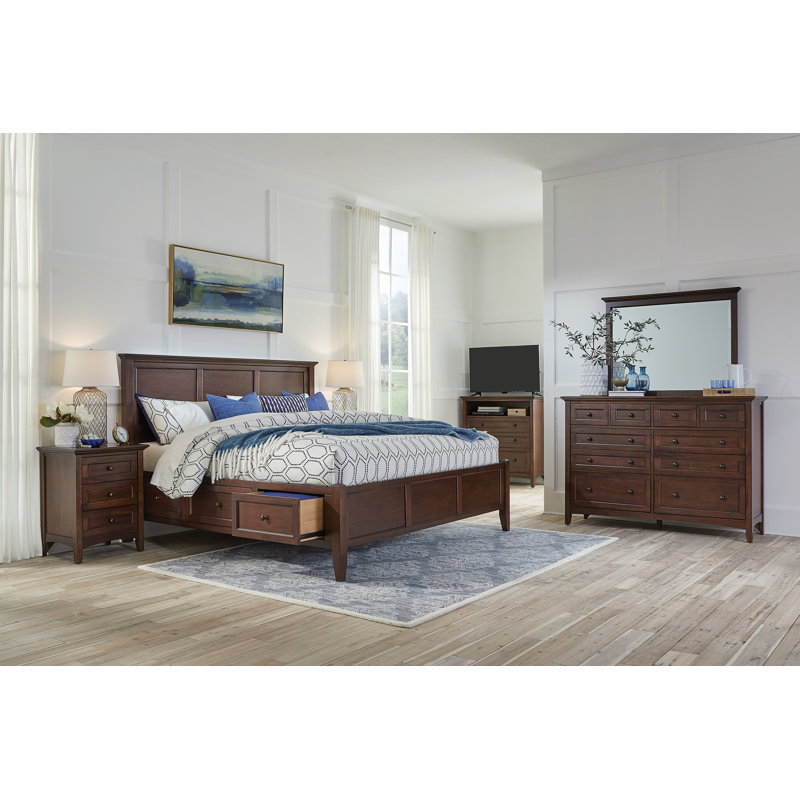 Cherry Brown Queen Wood Storage Bed with 3 Drawers
