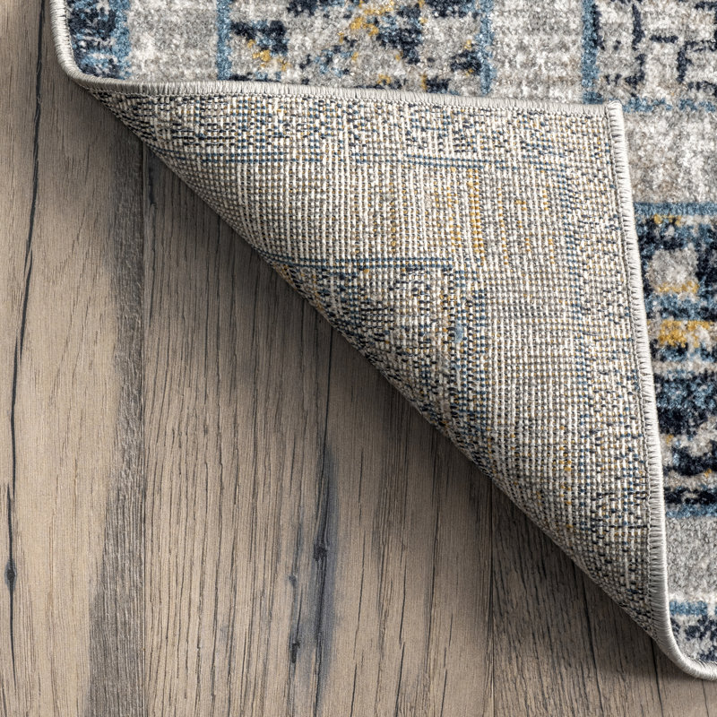 Grasso Machine Washable Oriental Diamond Area Rug in Gray/Blue, Rectangle 4' x 6'