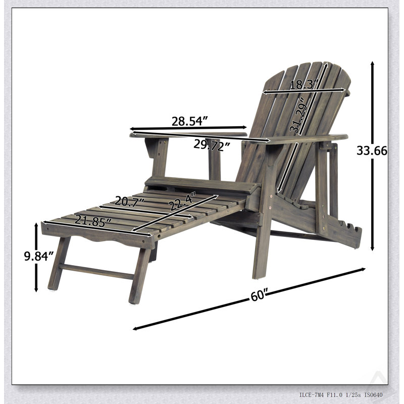 Foldable Acacia Wood Adirondack Chair With Traditional Slats, Rustic Design, And Wide Armrests For Outdoor Comfort