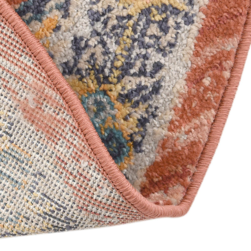 Tapis rouge brique à motif floral Alkire, Rond 3 pi 11 po