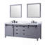 Meuble-lavabo double gris foncé 84 po X P 22 po , Comptoir en marbre de Carrare, ensemble de robinets Miroirs