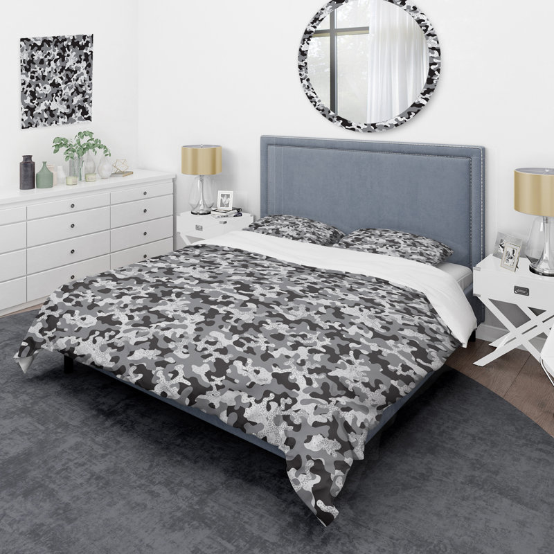 Gris et noir camouflage - ensemble de housse de couette abstrait - microfibre de polyester