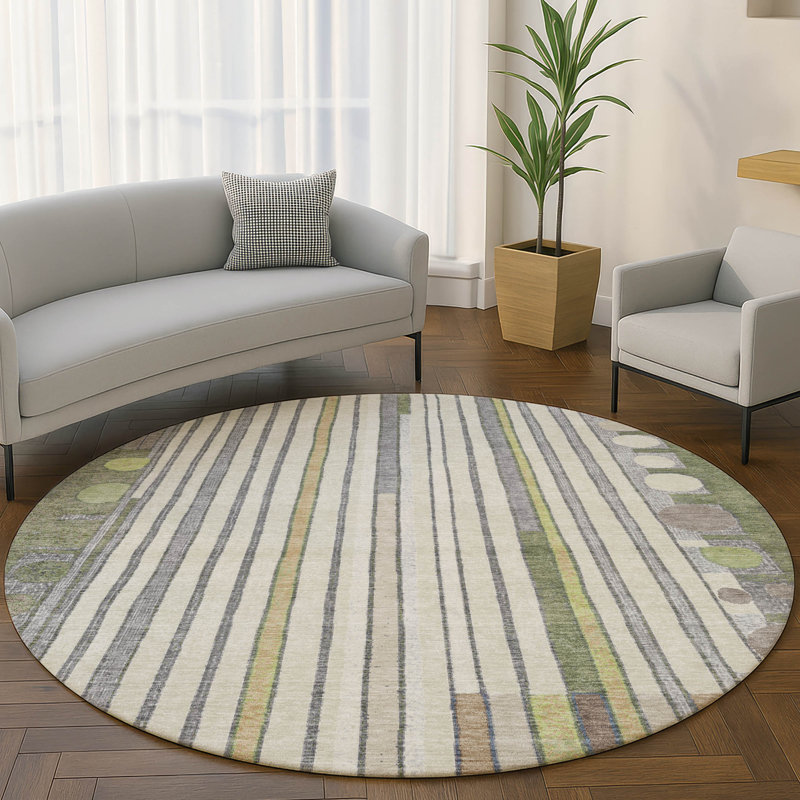 Premium Machine Washable Mayfield AMF2189 geometric Rug, Olive, 8' Round