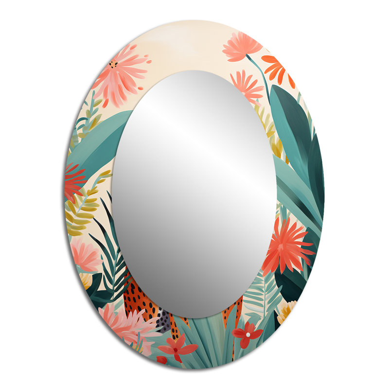 Miroir mural ovale vert et rose, 40 po x 30 po