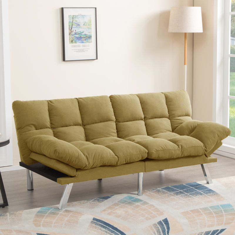 Lit jaune pliable à 2 places en velours côtelé, pour appartements, interrupteur de mode rapide et siège confortable jaune, bureau, rembourrage non affaissant