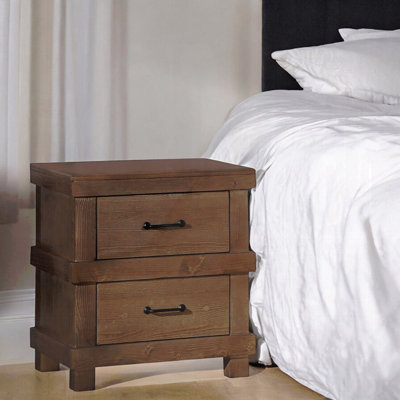 Wooden Nightstand With 2 Drawers In Antique Oak Finish