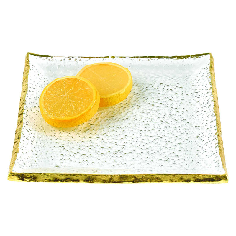 Handcrafted Square Glass Salad/Dessert Plate with Gold Edge
