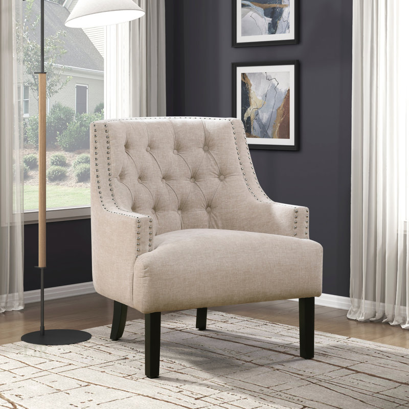 Chaise d'appoint moderne et moderne avec revêtement en chenille et capitonnage, parfait pour les salons élégants