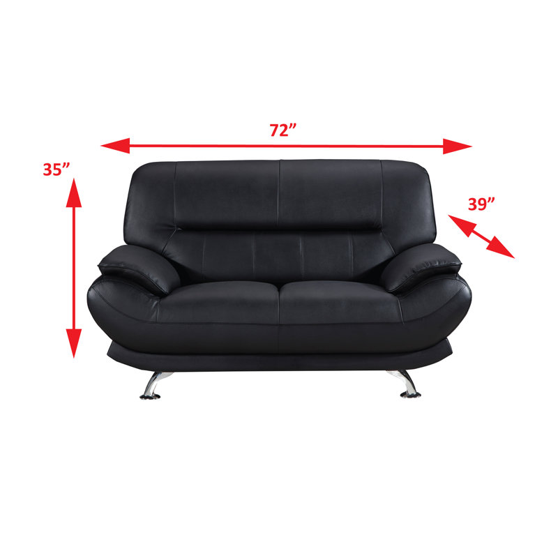 Holbrooke 68'' Faux Leather Loveseat, Black Faux Leather