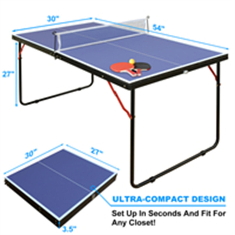 Ensemble de table de ping-pong pliable et portable de 4,5 pi avec filet et 2 raquettes de tennis de table pliable et portable