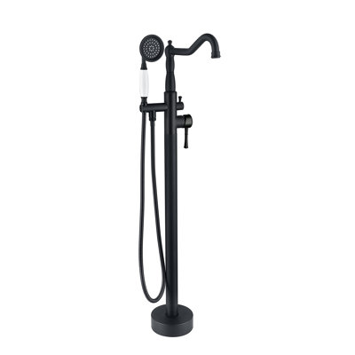 Topcraft Single Handle Floor Mounted Freestanding Tub Faucet with Handheld Shower, Matte Black