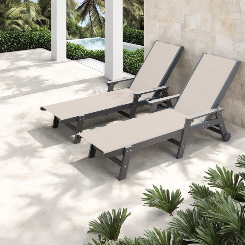 Mobile Patio Lounge Chairs, Hdpe Adjustable Modern Poolside Set Of 2
