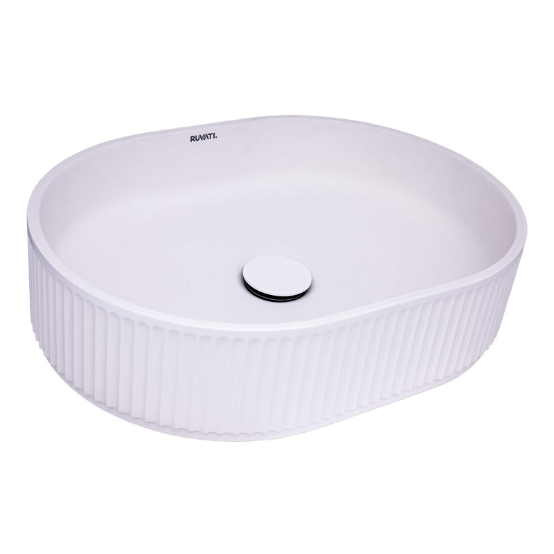 Ruvati Fluted Vessel Bathroom Sink epiStone Solid Surface Modern Oval Matte White , 4.5“ H x 19“ W x 14“ D