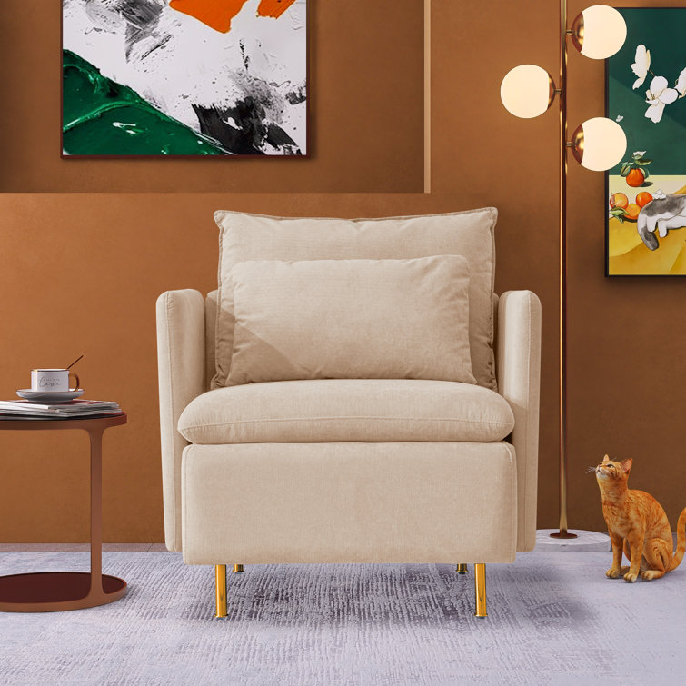 Gugash Modern Single Sofa Chair with Waist Pillow Mercer41 Fabric: Beige Linen Blend