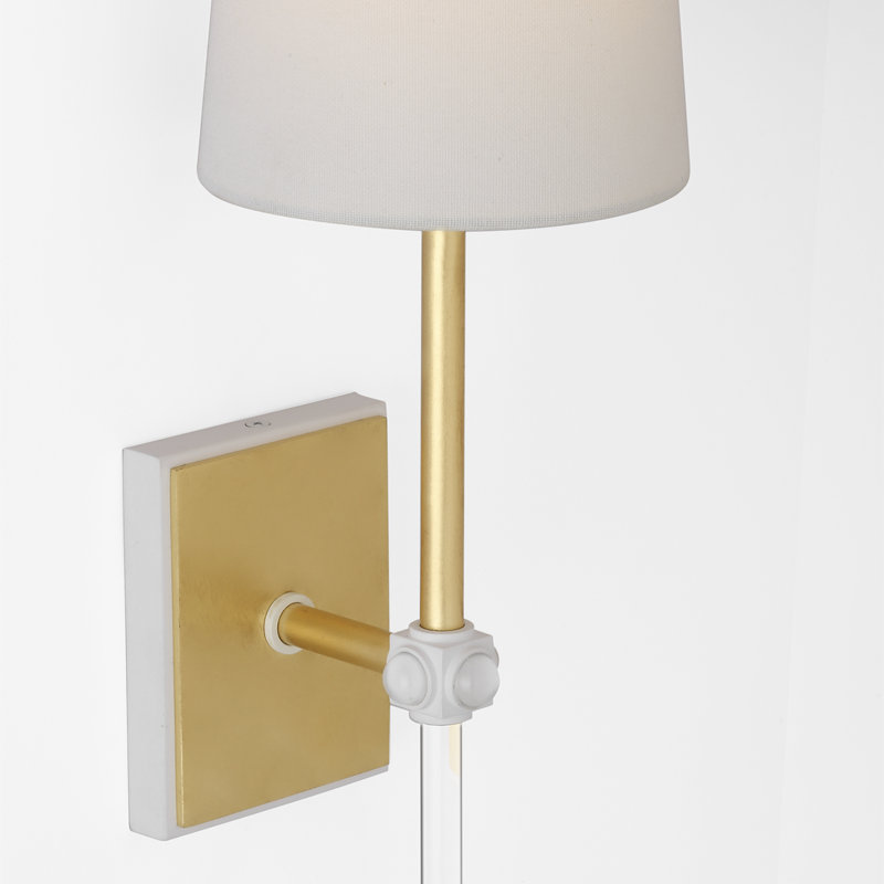 Julie Neill Lucia 21" Cordless Sconce with Linen Shade, Gold/ Crystal