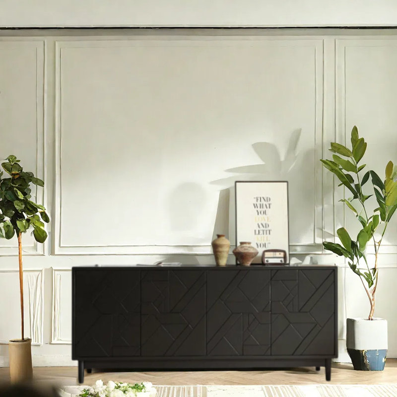 Retro Minimalist Solid Wood Sideboard, Black