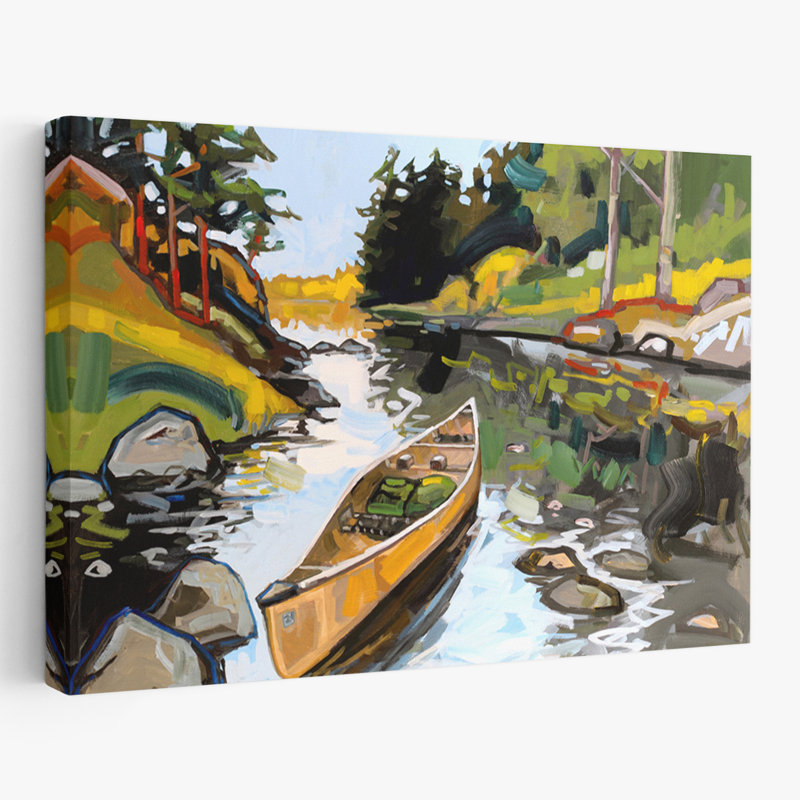 Écriture de lettres - paysages, bateaux, lac, art noir, H 36 po x l 24 po