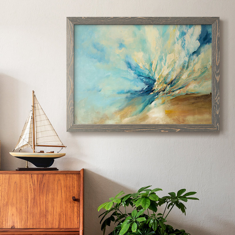 Bleu encadré sur toile, H 22 po x l 32 po x P 1,5 po, Gris
