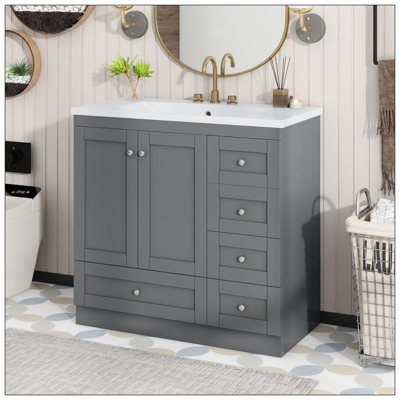 Meuble-lavabo sur pieds 36 po style Shaker, Gris