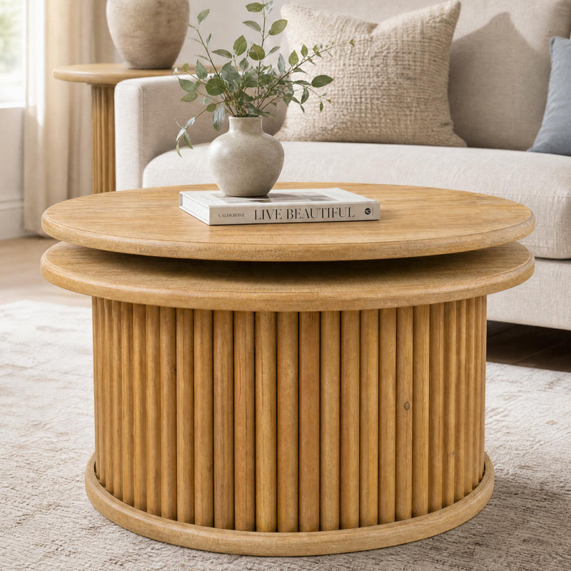 Table basse ronde de 32 po avec design flottant à 2 niveaux pour le salon