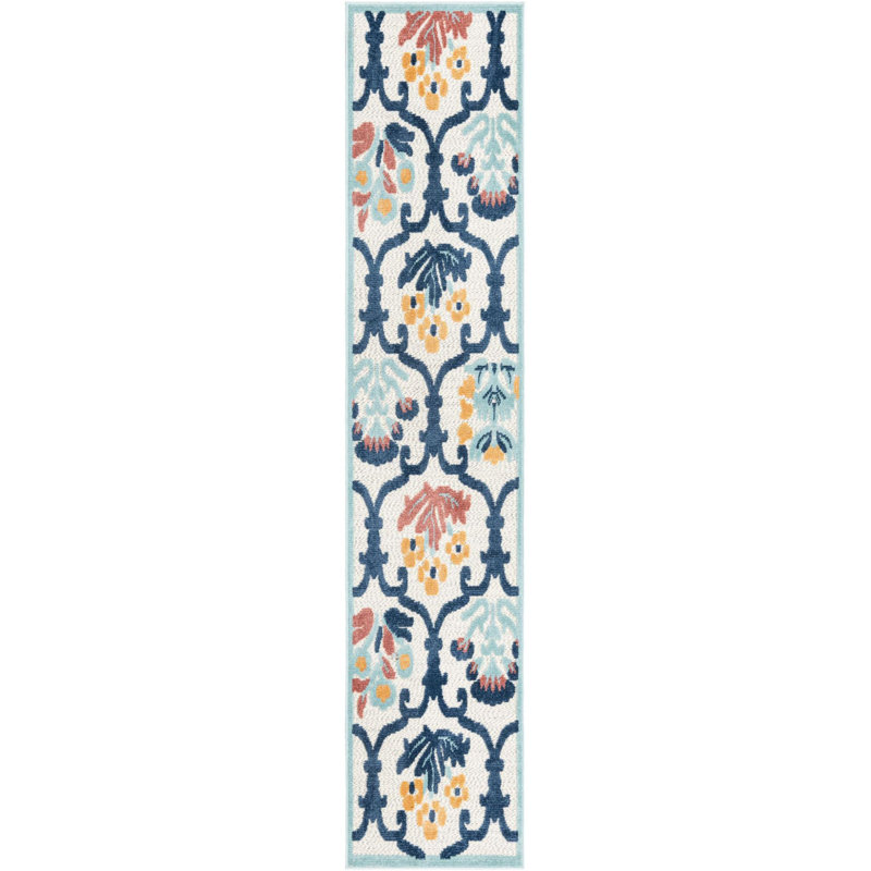 Outdoor Askersund Area Rug Ivory-Navy Blue Color, Runner 2' x 10'