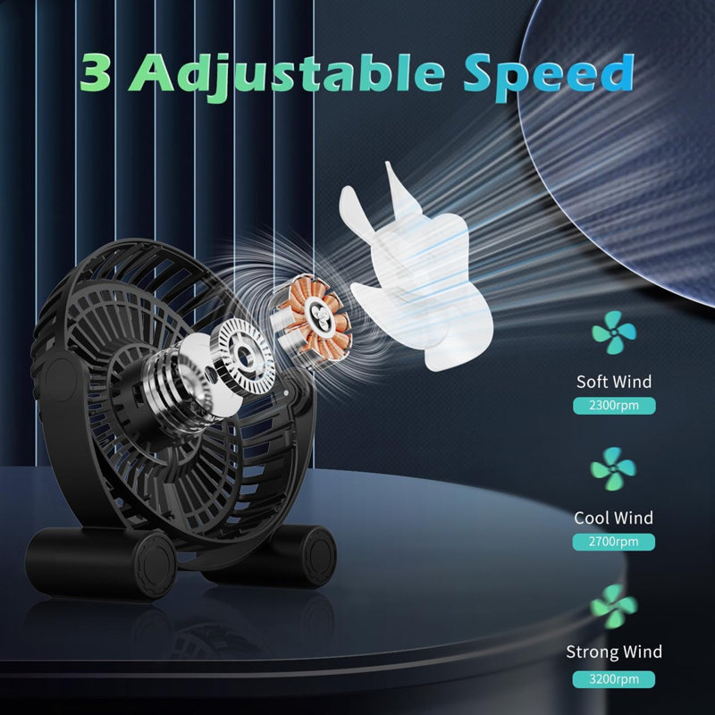3 Speeds Quiet Portable Table Fan