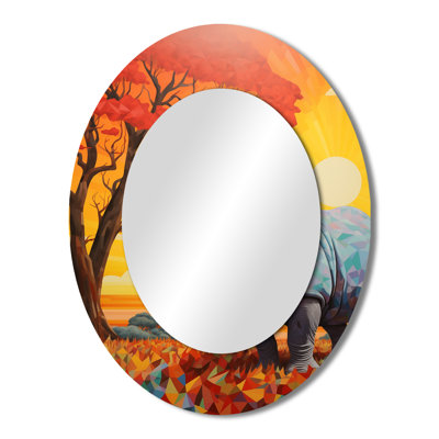 Rhinoceros At Sunset In The Borneo Jungle - Modern Oval Wall Mirror