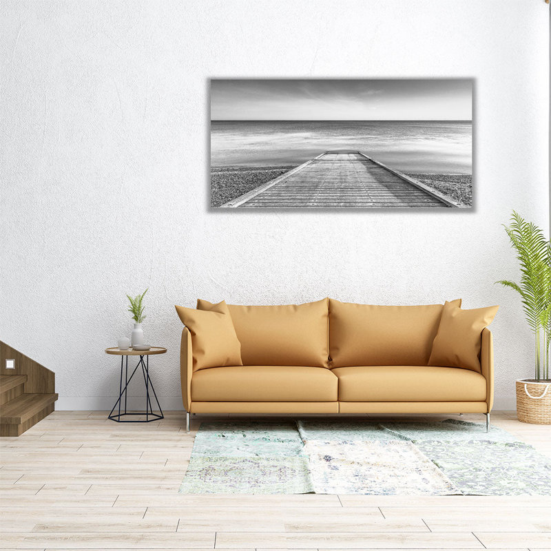 Jetée sur une plage tranquille - reproduction d'art sur toile, H 10 po x l 20 po