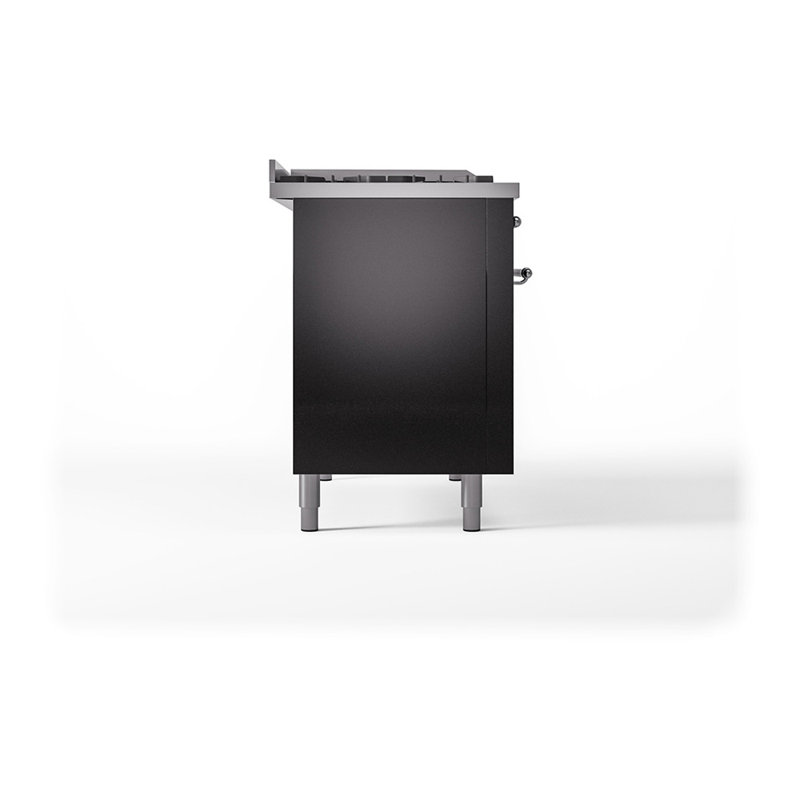ILVE Nostalgie II Noblesse 48 in Dual Fuel Range, 5 Burner, Griddle, Frenchtop, Glossy Black/Chrome, Natural Gas