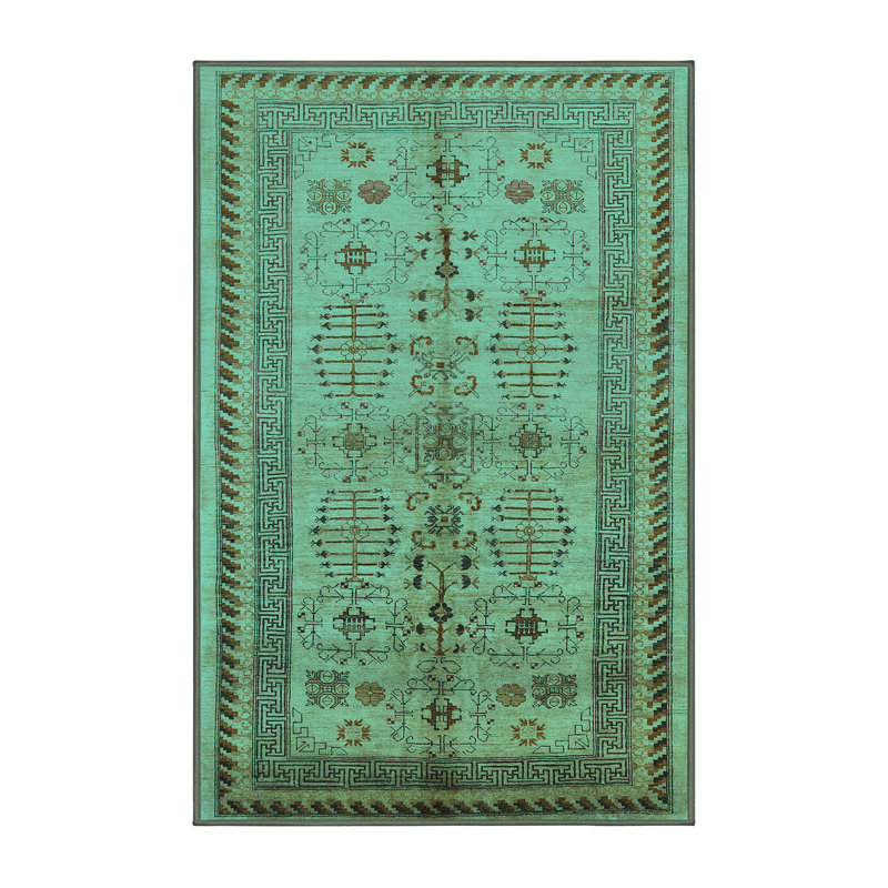 Tapis oriental en laine / polyester tissé à la machine en turquoise / brun / beige, Rectangle 5 pi x 8 pi