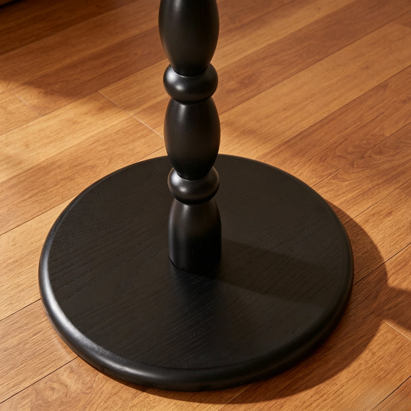 Table d'appoint ronde de 60 cm de hauteur, plateau en placage de bois massif et piètement noir