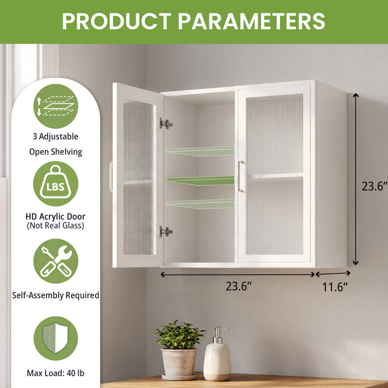 Armoire de rangement murale de 24 po de largeur pour salle de cuisine et salle de lavage, White