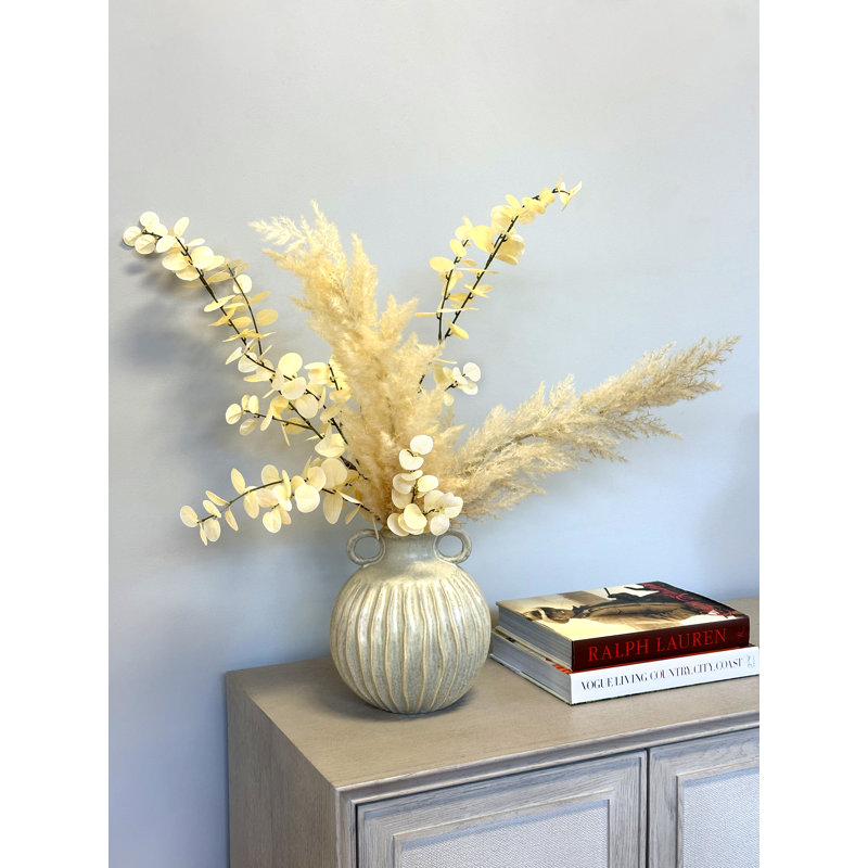 Pampas and Eucalyptus Arrangement in Ceramic Vase