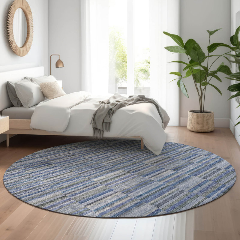 Premium Machine Washable Prisco Navy Rug, Round 8'