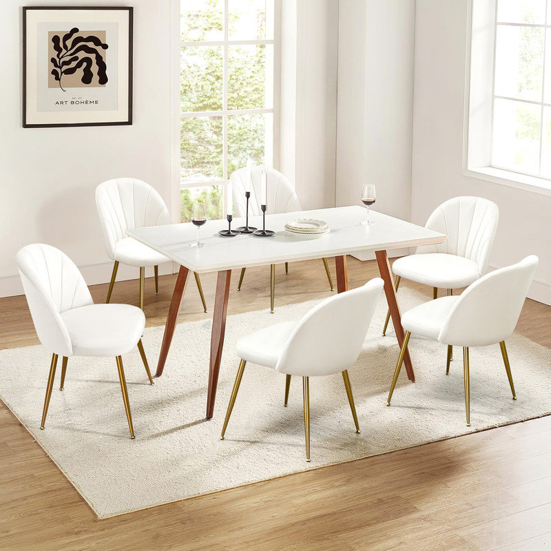 Modern Velvet Armless Side Dining Chairs, Beige