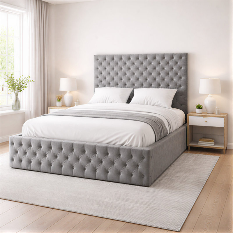 Upholstered Bed, Double, Grey