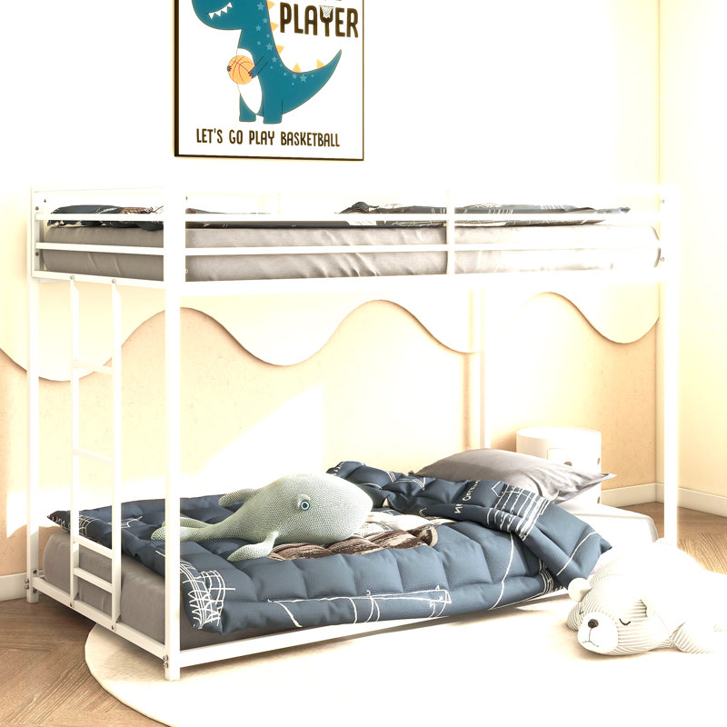 Lit superposé en métal blanc pour enfants et adultes, profil bas et facile à monter avec échelle stable, Lit simple