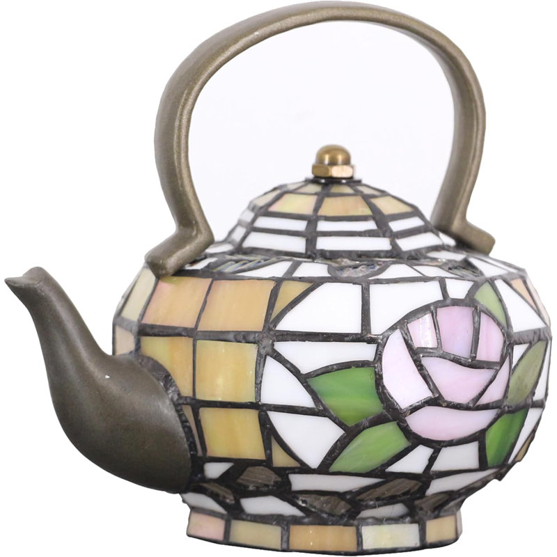Amber Teapot Tiffany Style Stained Glass Accent Table Lamp