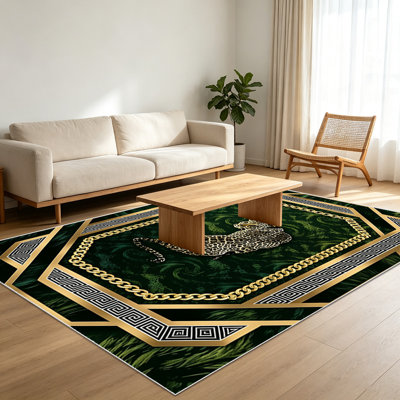 Tapis 1 pièce à imprimé léopard et à motif géométrique pour le salon, doux et confortable, convient à toutes les saisons, facile à entretenir, tapis de sol d'intérieur lavable à la machine, sous la table de campagne convenant à la chambre à coucher