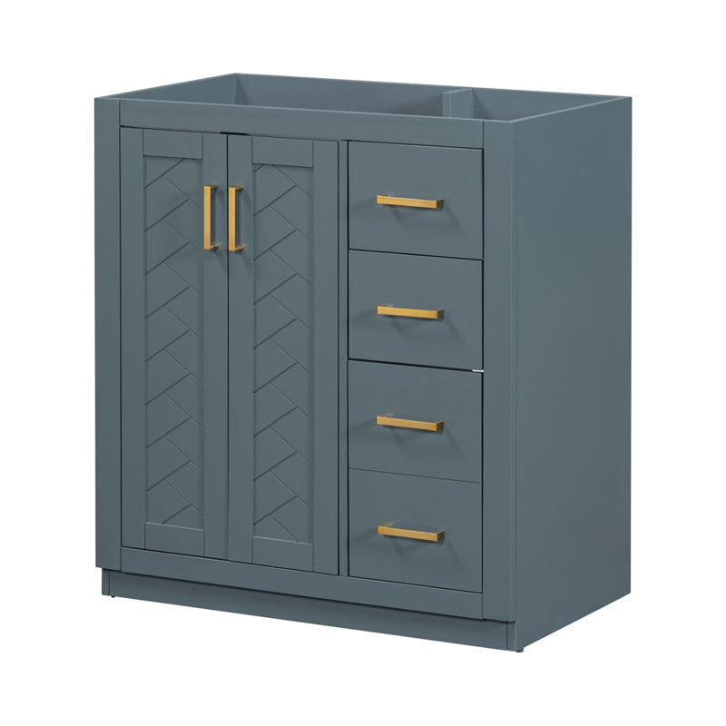 Ensemble de meuble-lavabo autoportant 30 po sans lavabo, meuble-lavabo avec cadre en bois massif, 3 tiroirs et portes à fermeture douce
