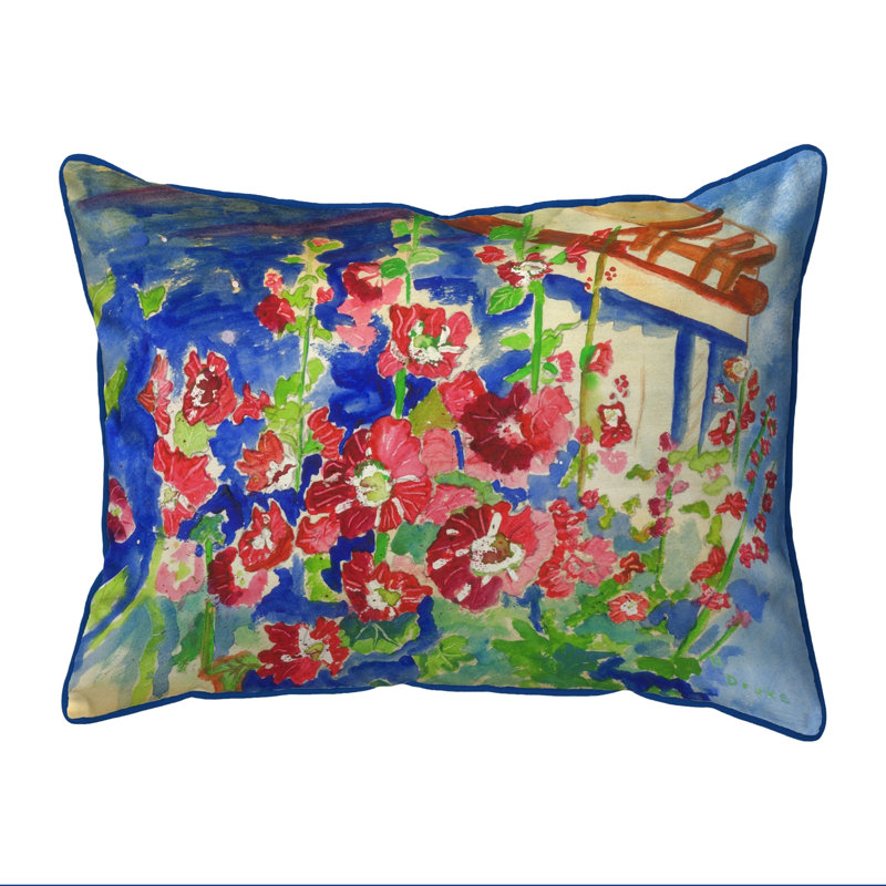 Housse de coussin d'extérieur et insert Hollyhocks, Rectangle H 16 po x l 20 po