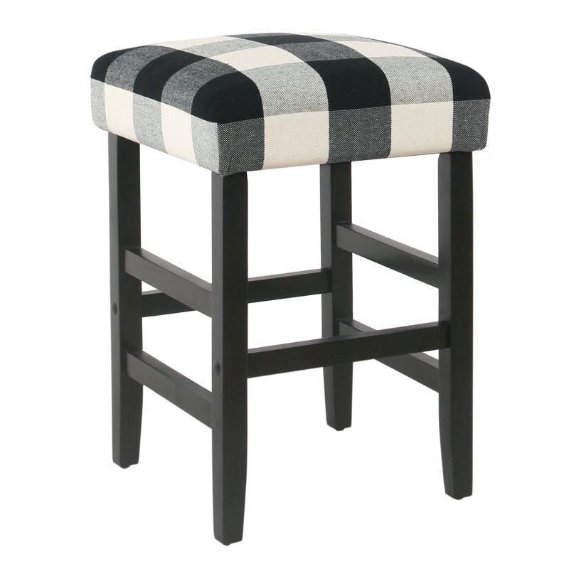 Proxima 24" Seat Height Square Counter Stool, Black Plaid, Black