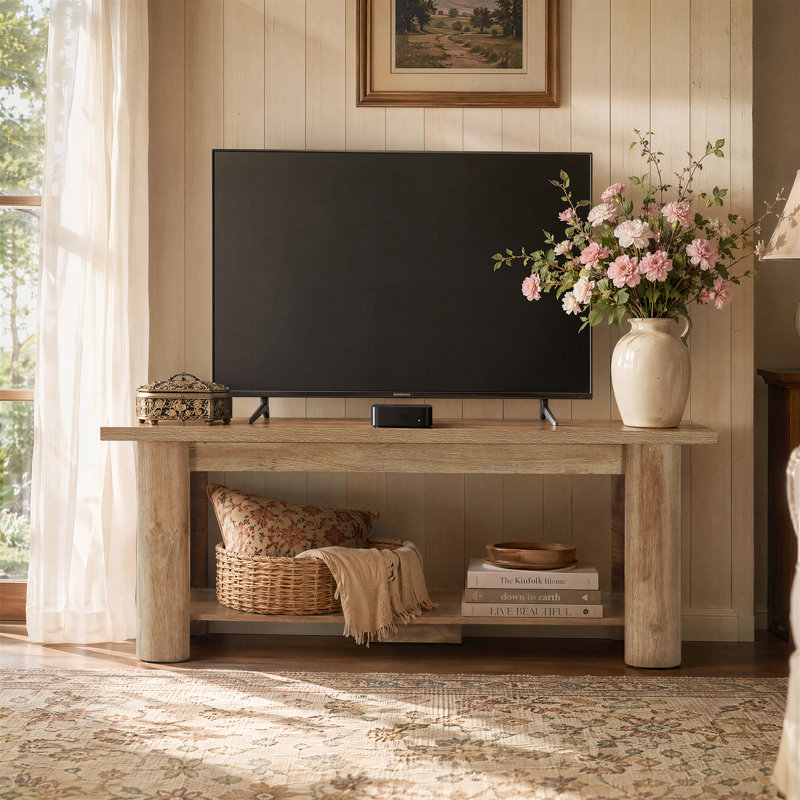 Meuble télé 63 po pour téléviseur de 55 à 75 pouces, console de télévision robuste avec poutre de soutien centrale pour le salon et la chambre à coucher